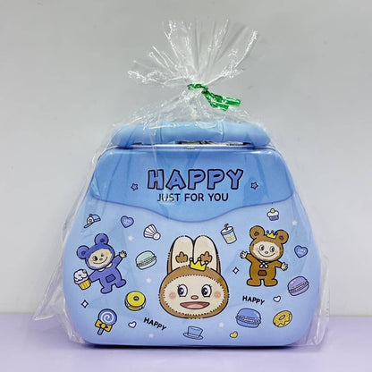 Cute Cartoon Metal Money Box with Lock & Key of Portable Kids Coin Bank with Handle (Multicolor) JR Enterprise