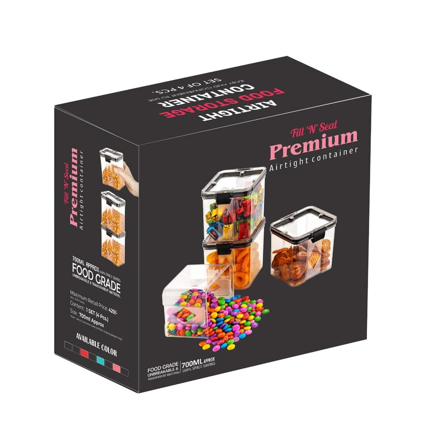 4Pc Square 700ml Food Storage Containers