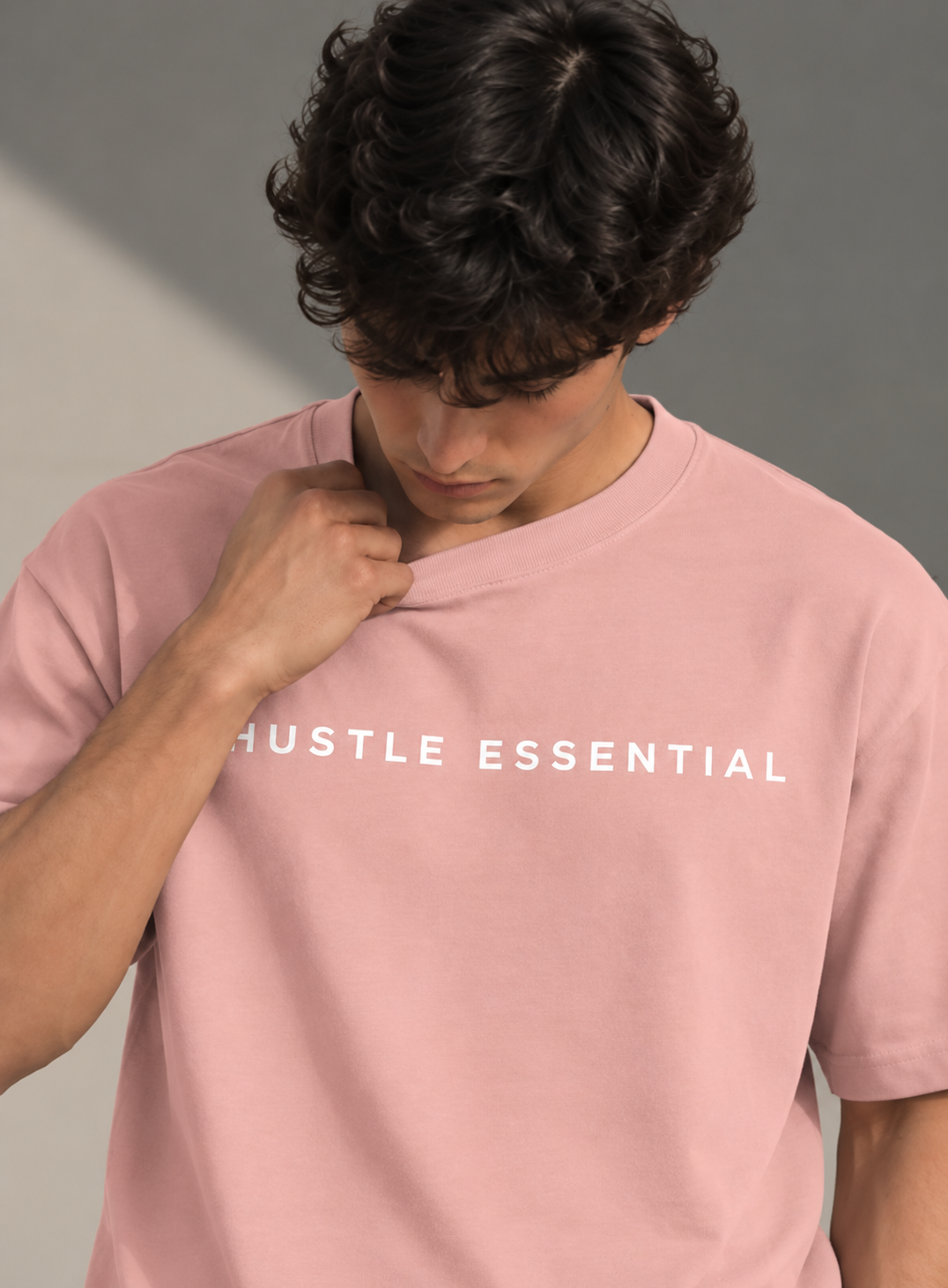 HUSTLE Men's Crew Neck Oversized Tees - Pink