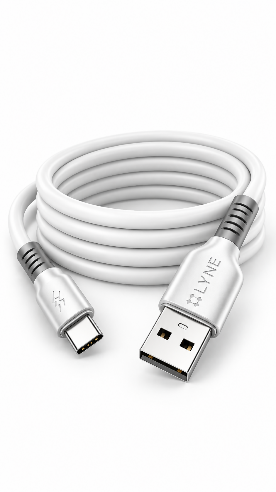 LYNE Flexy 67C Mega Series 65W USB-A to Type-C Quick Charging Data Cable – 1 Metre, White