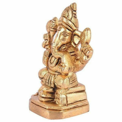 Brass Ganesh symbolic statue (4 inch H X 3.5 inch W) - HalfPe