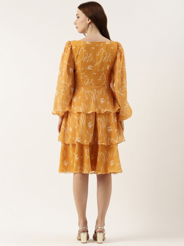 Bollywood Vogue Ready To Wear Mustard Digital Printed Georgette Dress