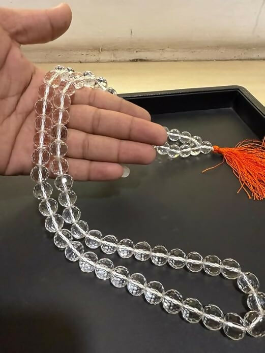 Spatikam Mala Pure Natural Crystal Beads Traditional Prayer Necklace for Meditation, Chanting & Spiritual Healing