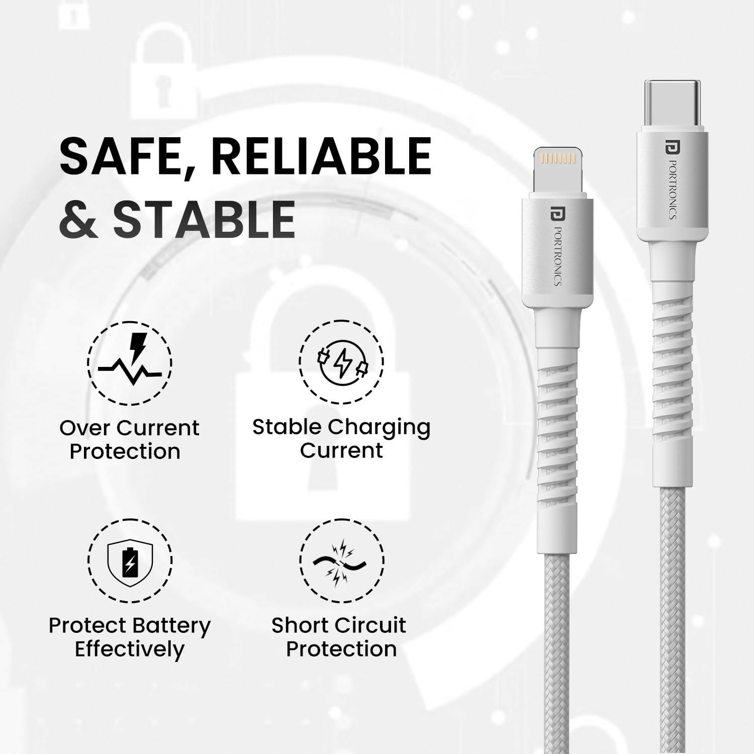 Portronics Konnect X Type-C to 8-Pin 27W Fast Charging Cable | 1M Premium TPE Cable for Lightning Devices | White