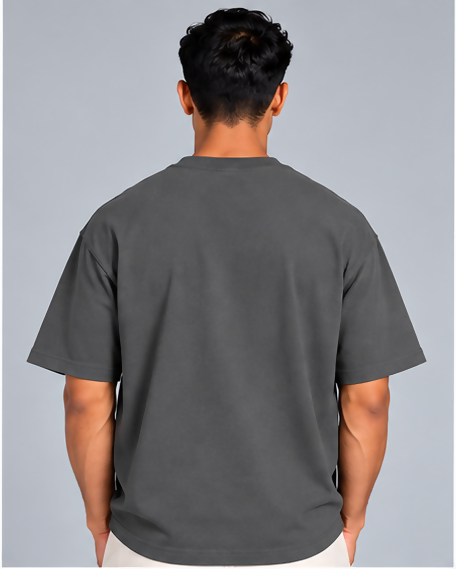 HUSTLE Men's Crew Neck Oversized Tees - Iron Grey