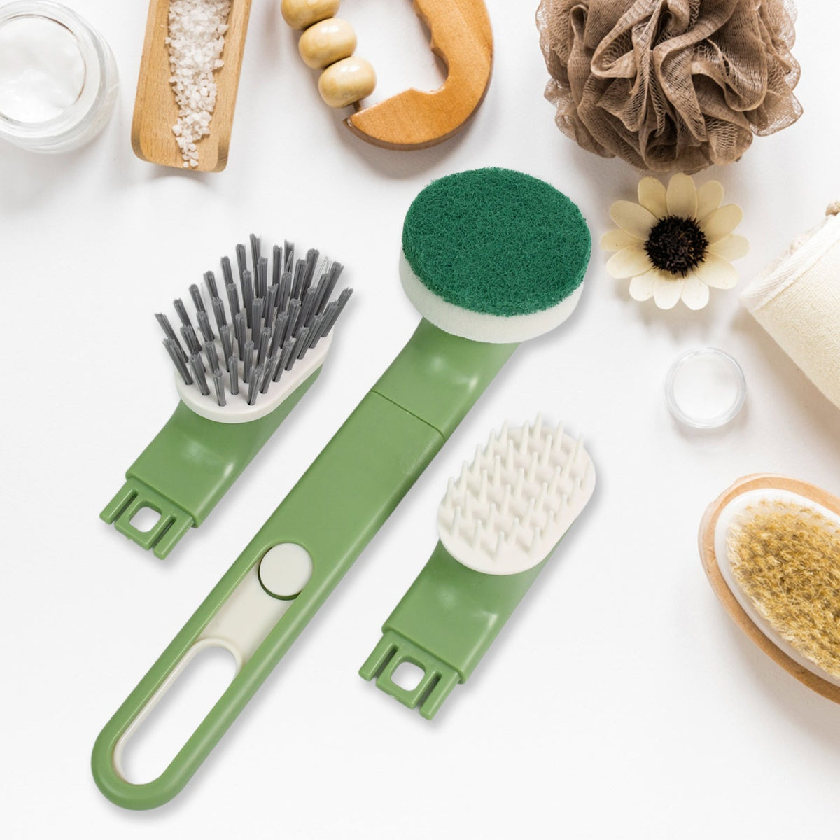 Dish Brush Set With Handle Replacement Heads Drain Tray In Kitchen (9 Pcs Set) HP DD