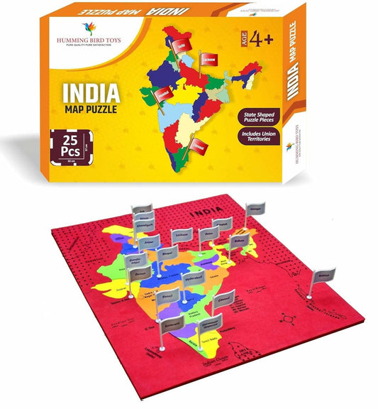 Humming Bird Indian Map with State Capitals and Flag Educational Learning Toys - HalfPe