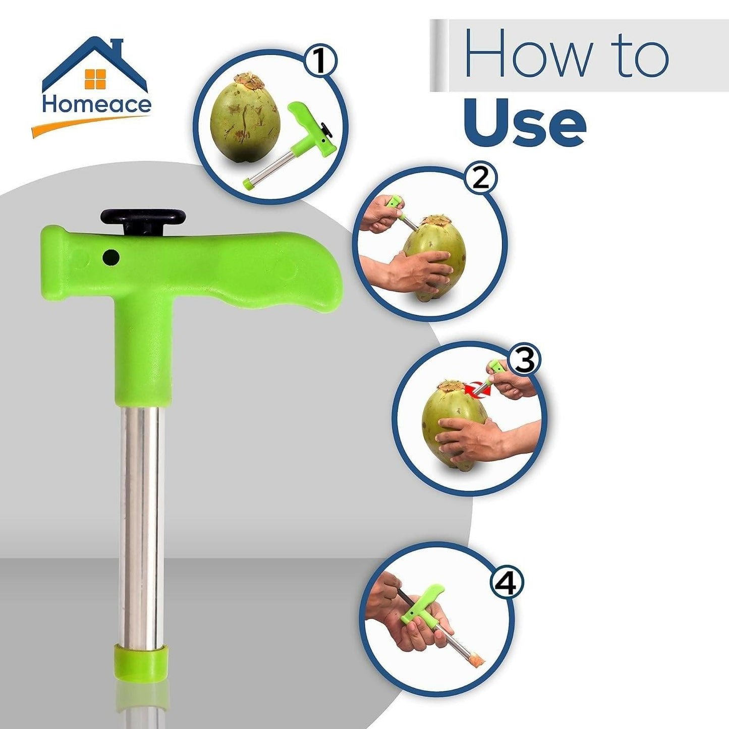 Stainless Steel Tender Coconut Opener Tool with Comfortable Grip and Non-Slip Handle - HalfPe