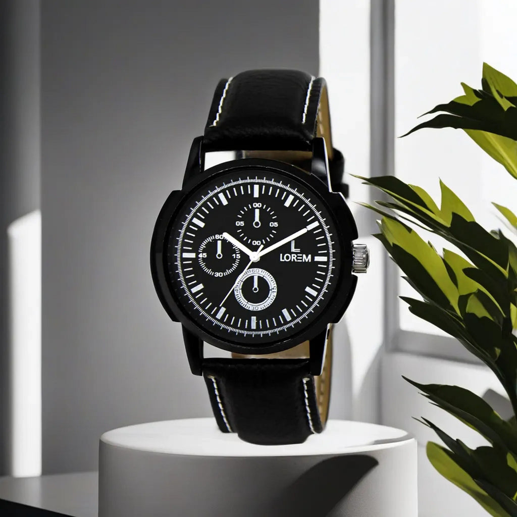 LOREM Black & White Glossy finish Analog Watch For Men LR13