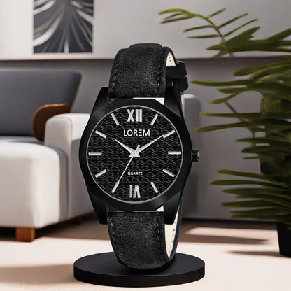 LOREM Black 3d embossed Dial Analog Watch For Women LR329