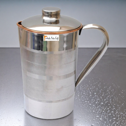 Prisha India Craft Steel Copper Water Jug Pitcher, Luxury Design, Capacity 1600 ML, Silver