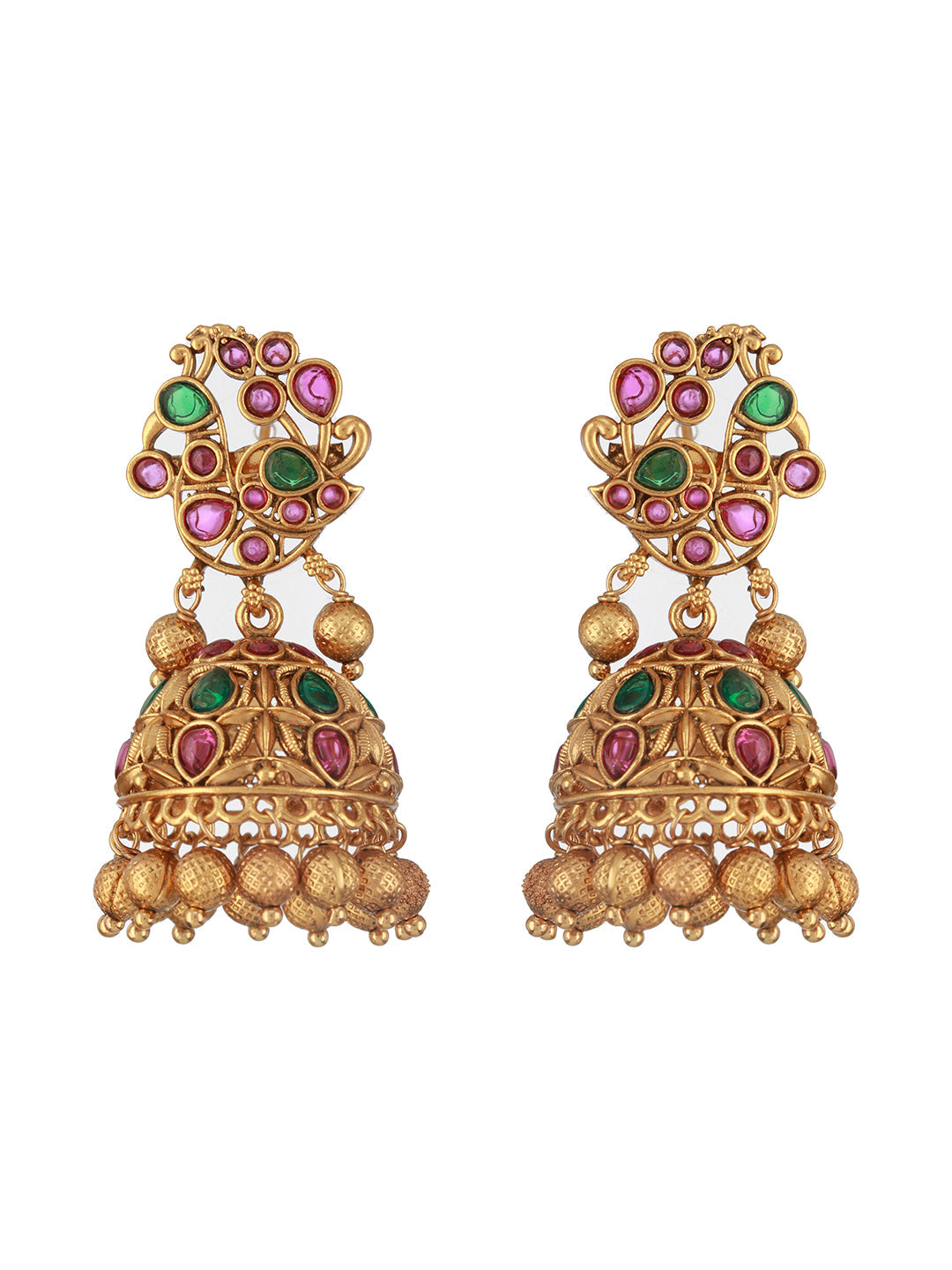 Gold-Plated Peacock Shaped Jhumkas Earrings