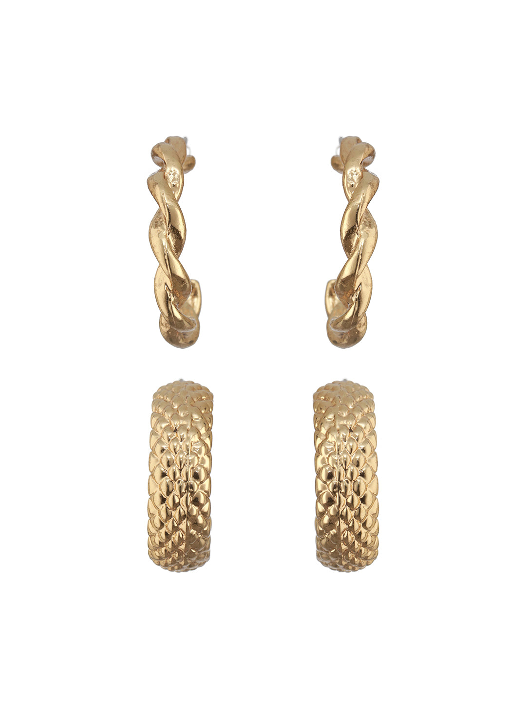 Jazz And Sizzle Set of 2 Textured Half Hoop Earrings