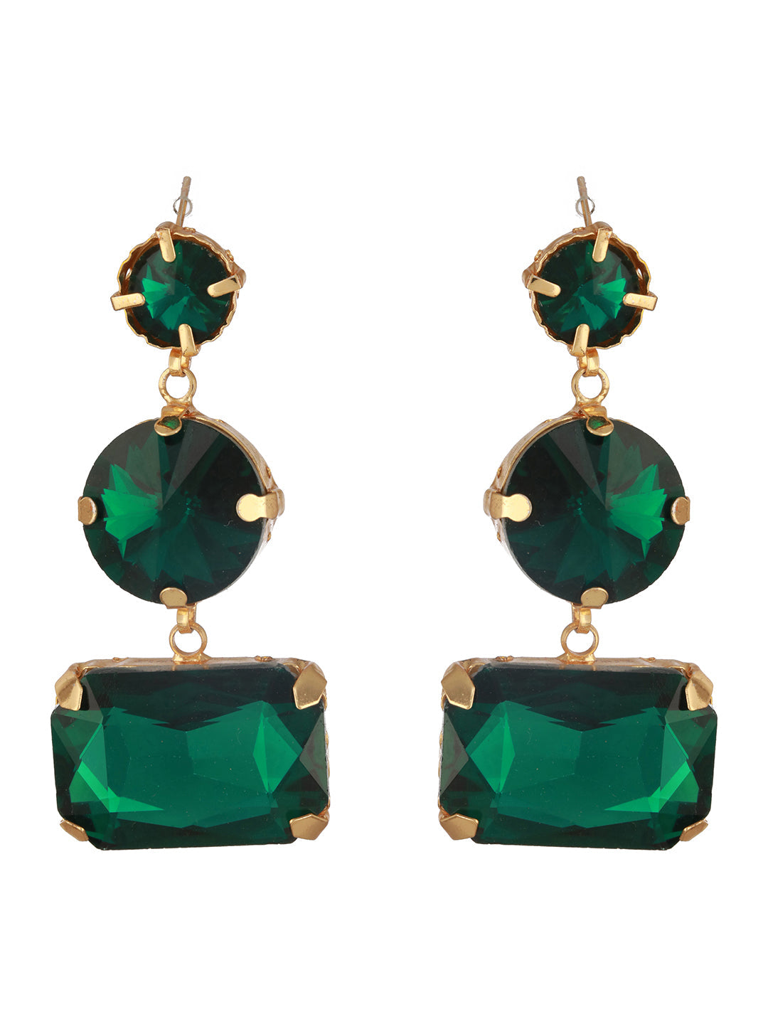 Jazz And Sizzle Gold Plated Contemporary Stone Green Studded Drop Earrings