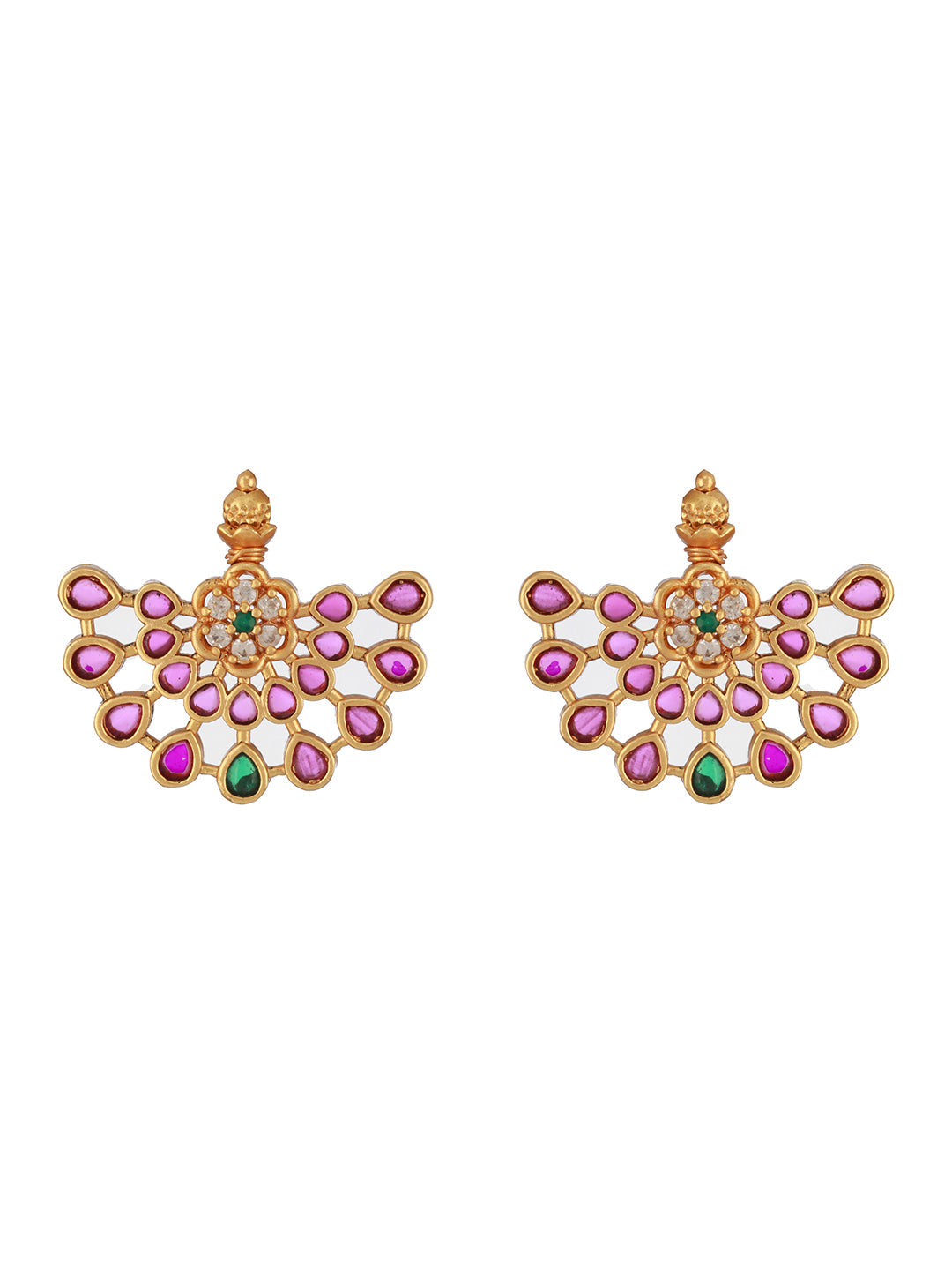 Jazz And Sizzle 24CT Gold-Plated Ruby & AD Stone Studded Half Moon Shaped Temple Stud Earrings
