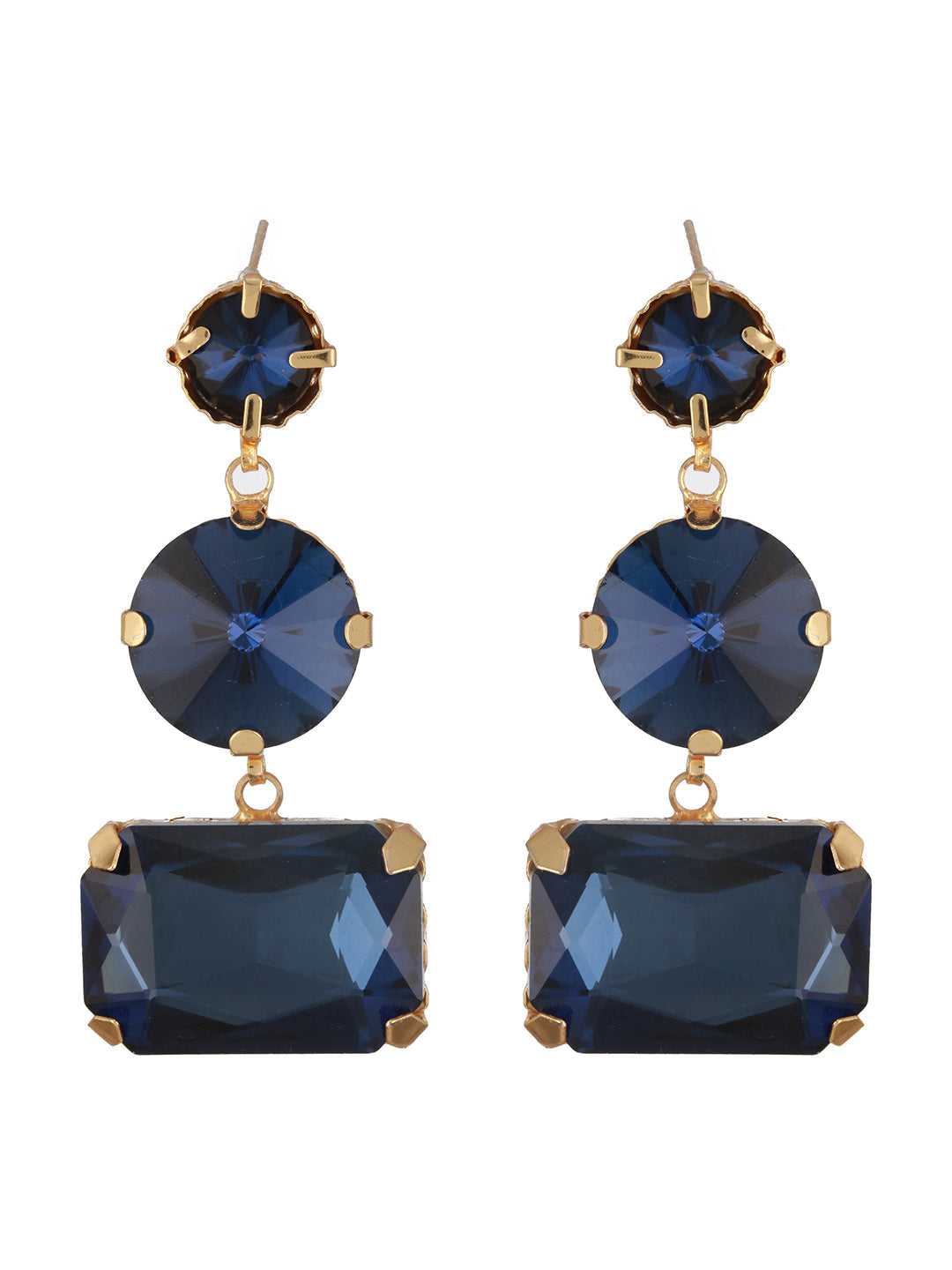 Jazz And Sizzle Gold Plated Contemporary Blue Stone Studded Drop Earrings