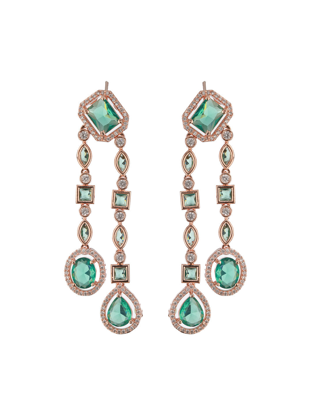 Jazz And Sizzle Rosegold-Plated Mint Green American Diamond Studded Handcrafted Jewellery Set