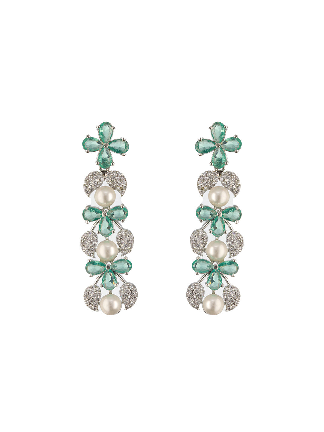 Jazz And Sizzle  Rhodium -Plated Mint Green American Diamond Studded Handcrafted Jewellery Set