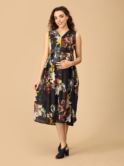 Ebon Bloom Maternity and Nursing Dress - DRS - SK - EBNBL - S