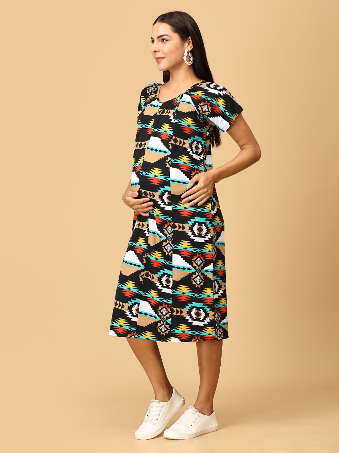 Ecstasy Stretchable Maternity and Nursing Tunic Dress - DRS - EXMN - S