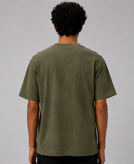 HUSTLE Men's Crew Neck Oversized T-Shirt – Olive Green