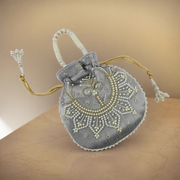 Zoom Pearl-Embroidered Potli Bag – A Royal Festive Essential
