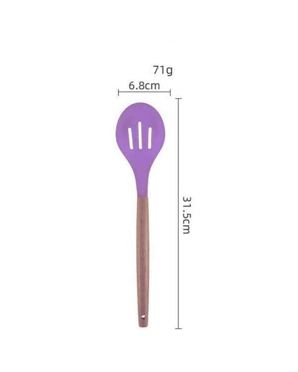 P-Plus International Silicone Cooking Spoon BPA Free 480°F Heat-Resistant Rubber Non-Stick Slotted Spoon for Mixing (pack of 2 , Purple) - HalfPe