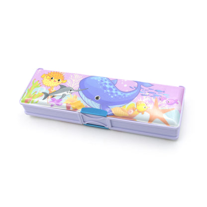 Multipurpose Double Deck Compass Box with Cartoon Printed Pencil Case for Kids with 2 Compartments