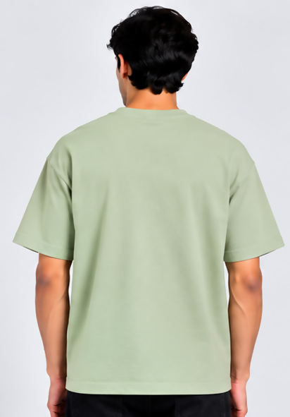 HUSTLE Essentials Men's Crew Neck Oversized T-Shirt – Light Sage Green(Oversized fit)