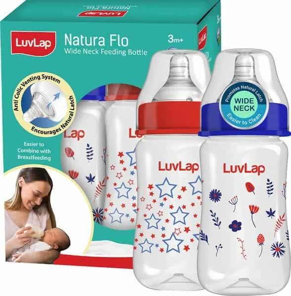 Luvlap anti-colic slim/regular neck essential baby feeding bottle 250ml (pack of 2, bpa free) - HalfPe