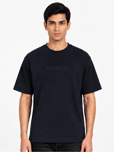 HUSTLE Men's Crew Neck Oversized T-Shirt – Navy Blue