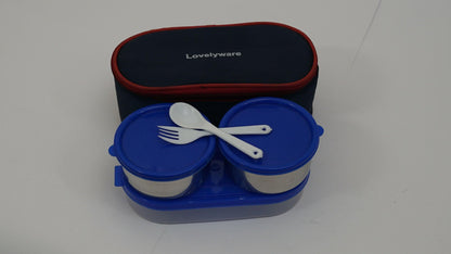 Lunch Box 3 Hum Tum (400ml *2 Container, 500ml O Tray With Spoon & Fork) - HalfPe