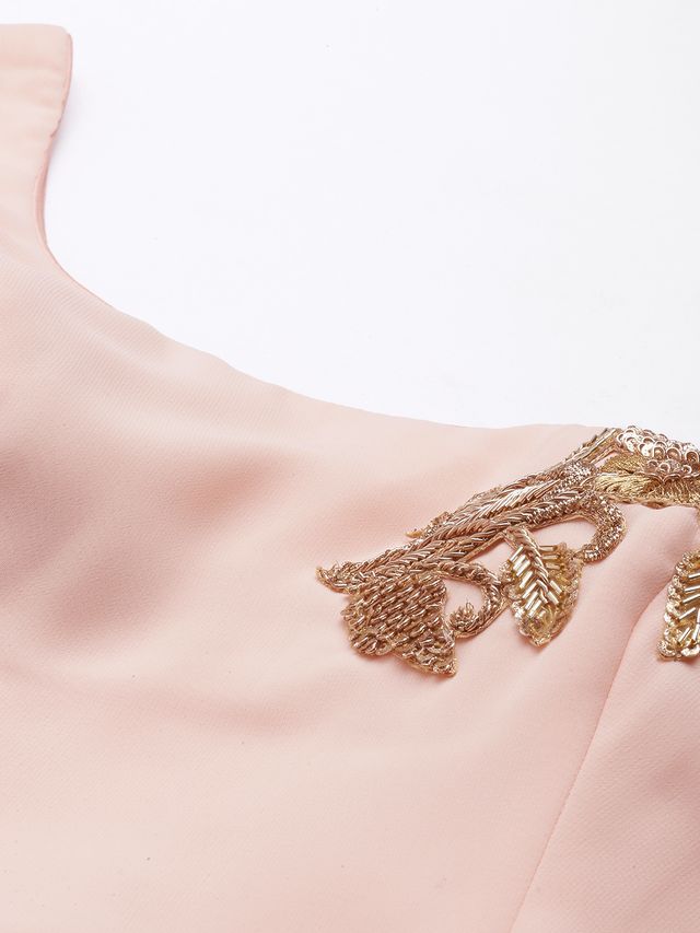 Bollywood Vogue Ready To Wear Embroidered Peach Georgette Gown