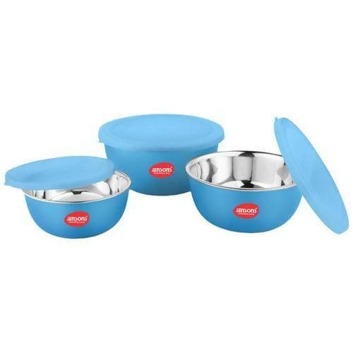 Microwave Bowl Set,Stainless Steel 3 pcs (600 ml + 800 ml + 1300 ml,Blue) - HalfPe