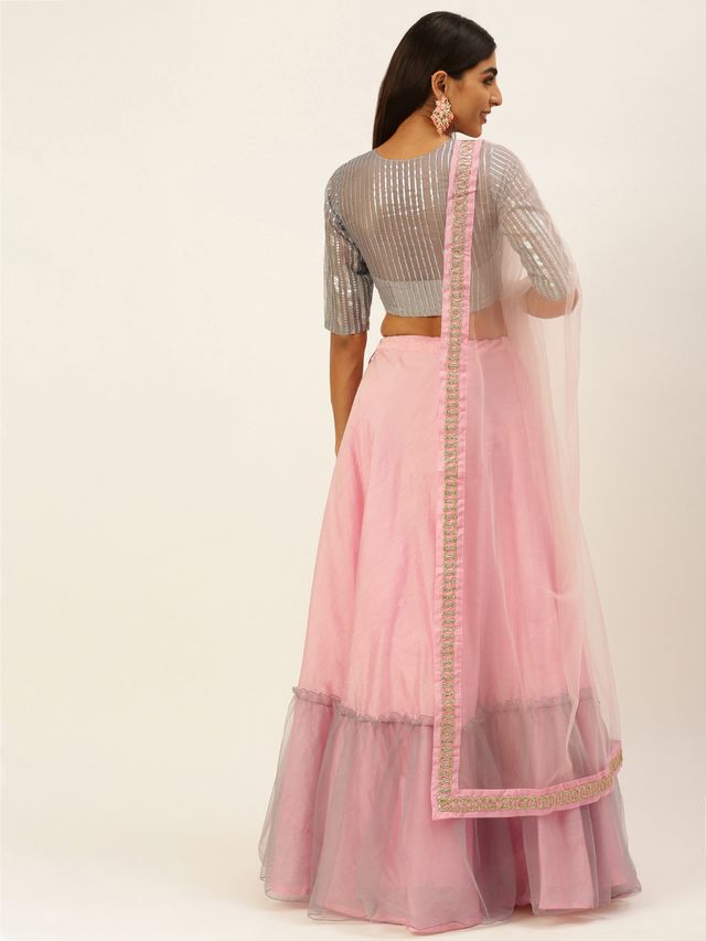 Bollywood Vogue Ready To Wear Grey Embroidered  Peplum Lehenga Set