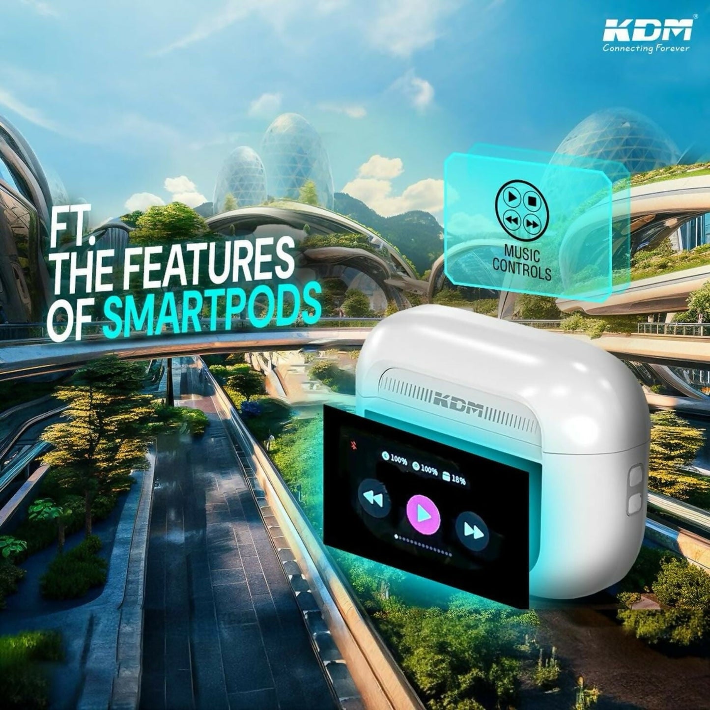 KDM W1 Smart Pods TWS Earbuds with 50H Playtime, Quick Charging, 4 Mic ENC, ANC, Gaming Mode & Low Latency –MULTICOLUR Dreams Gadgets