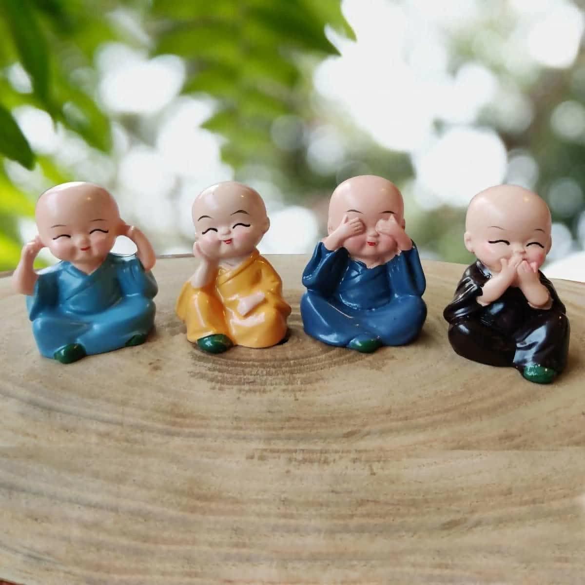 Cute Monk Buddha Miniature Showpiece Set (Set of 4) - HalfPe