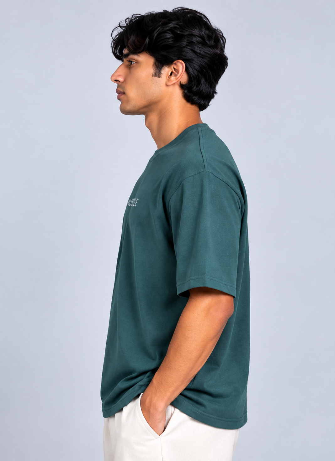 HUSTLE Men's Crew Neck Oversized T-Shirt – Crystal Teal