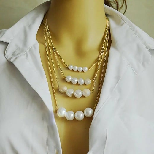 Golden Glamour & Pearls: 5 Layer Zeus Chain Necklace Set of 2