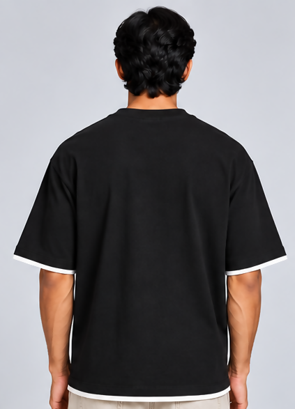 HUSTLE Essentials Men's Crew Neck Oversized T-Shirt – Black(Oversized fit)