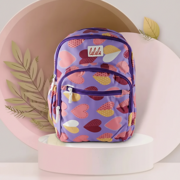Hearts Printed College Backpack for Girls (Multicolor) SUPER
