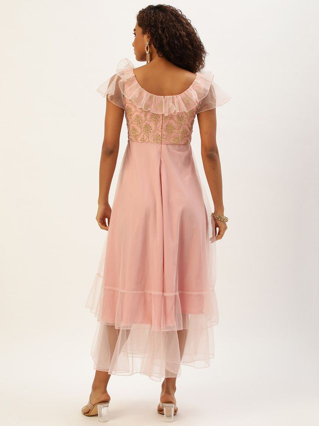 Bollywood Vogue Ready To Wear Pink Organza Embroidered Gown