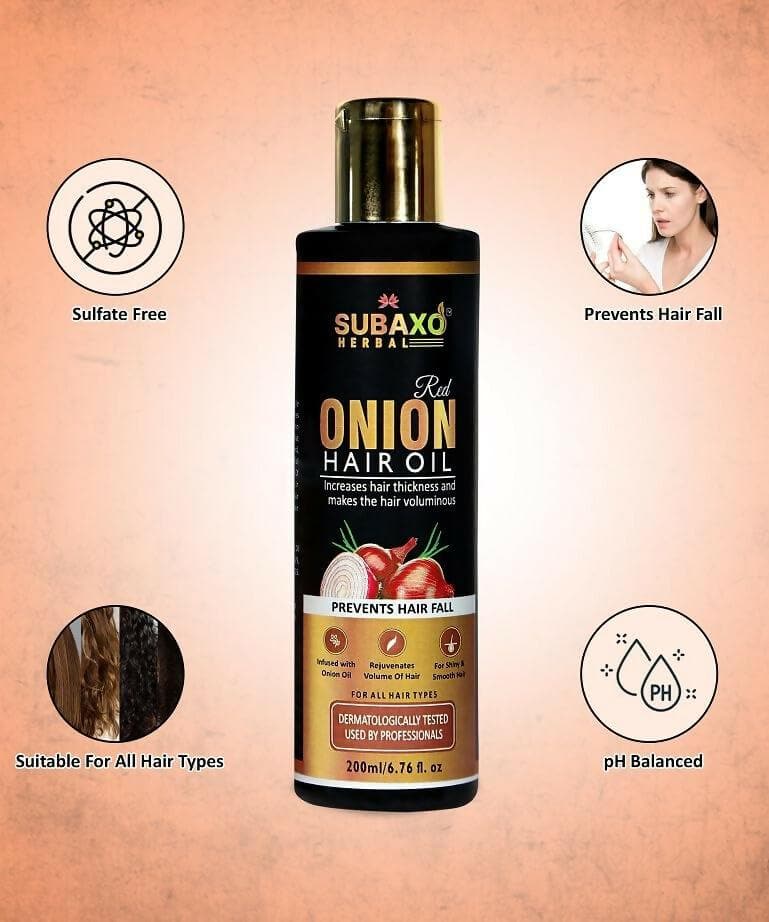 SUBAXO Red Onion Hair Oil - Prevent Hair Fall & Strengthen Hair (200ml) - HalfPe