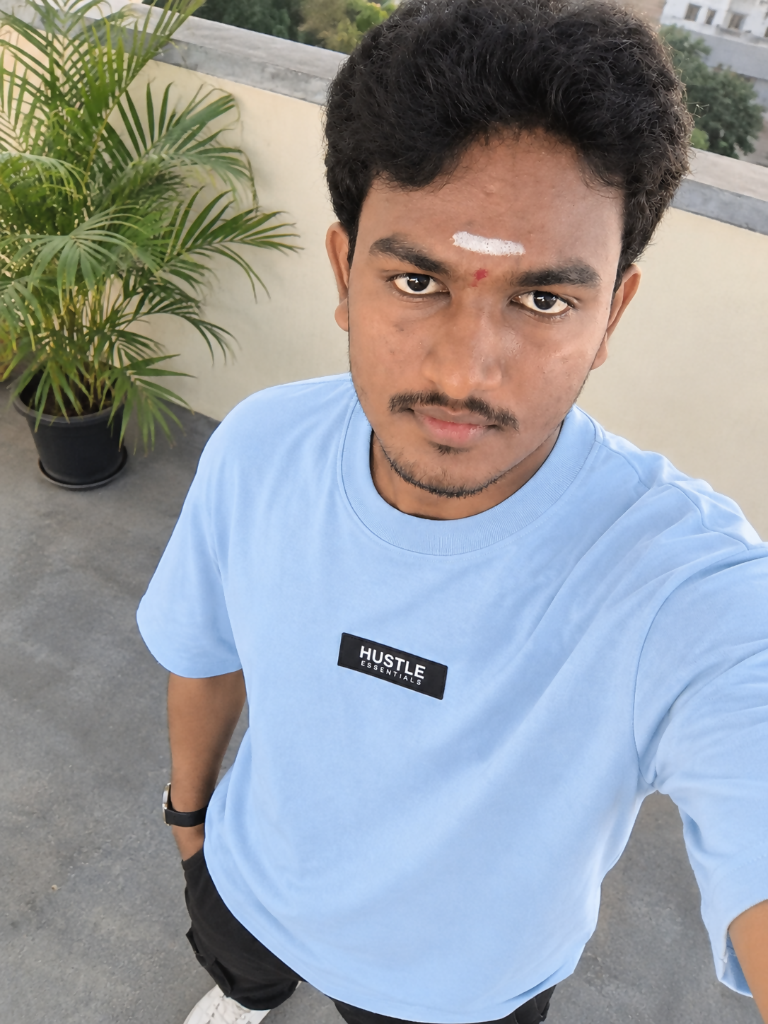 Men's Hustle Essentials Oversized Light Sky Blue T-Shirt | Relaxed Fit Casual Tee