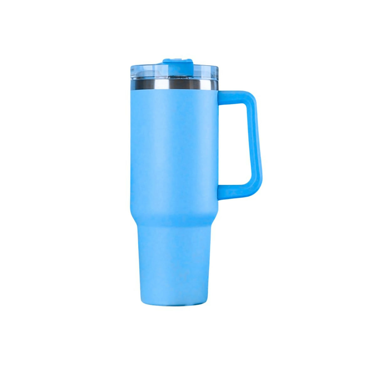 Double Insulated Travel Tumbler with Handle, Straw and Leak Proof Lid, Stainless Steel 1200ml, Light Blue Color