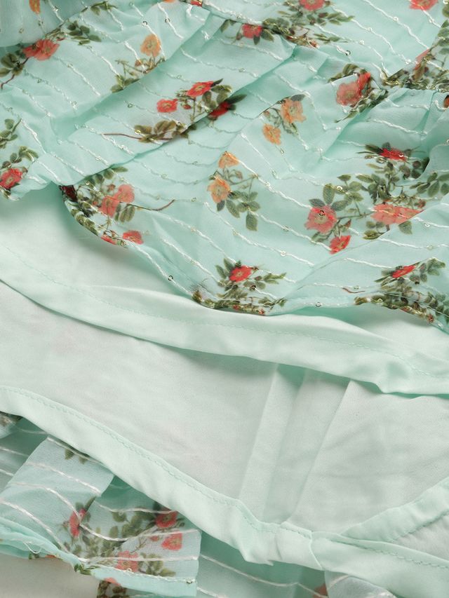 Bollywood Vogue Ready To Wear Mint Green Georgette Digital Printed Lehenga Set