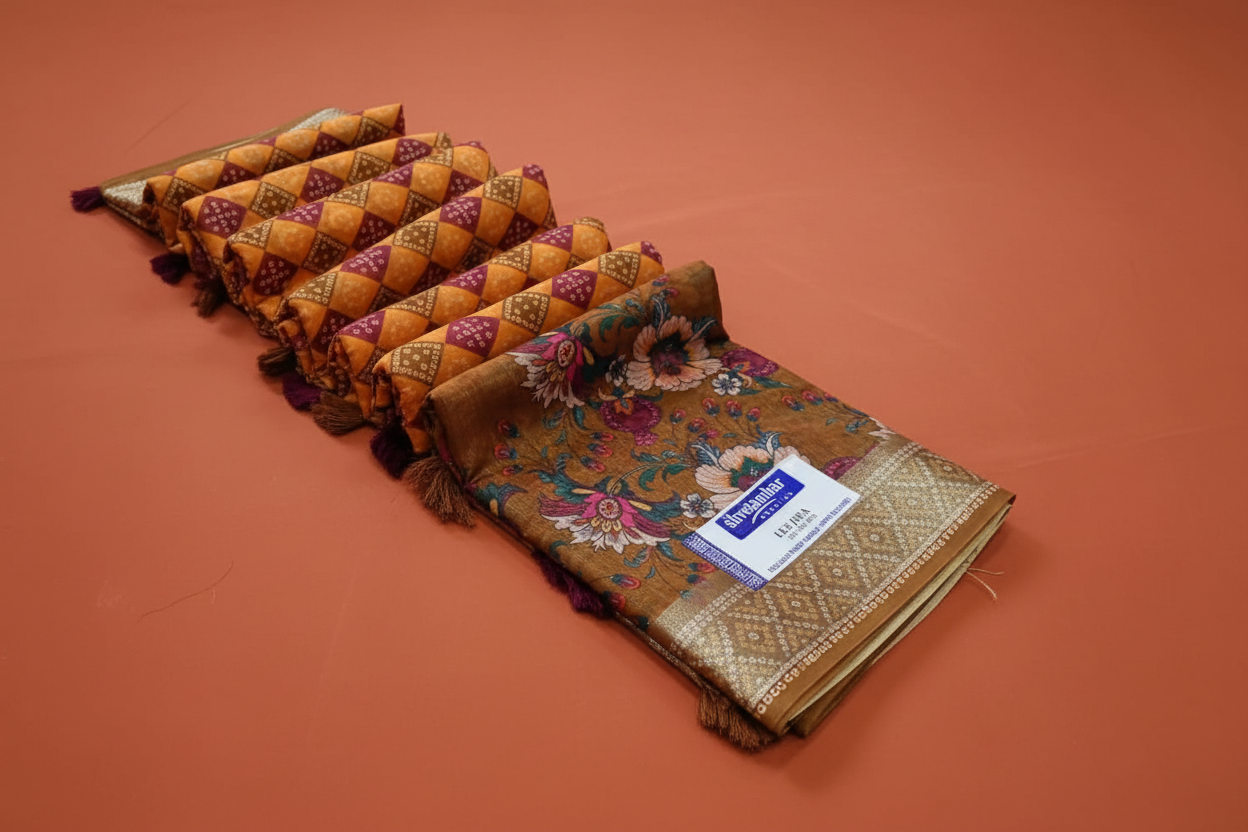 Elegant Linen Cotton Saree with Geometric Checks & Floral Pallu Design Kalyani silks and sarees