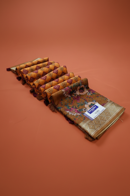 Elegant Linen Cotton Saree with Geometric Checks & Floral Pallu Design Kalyani silks and sarees