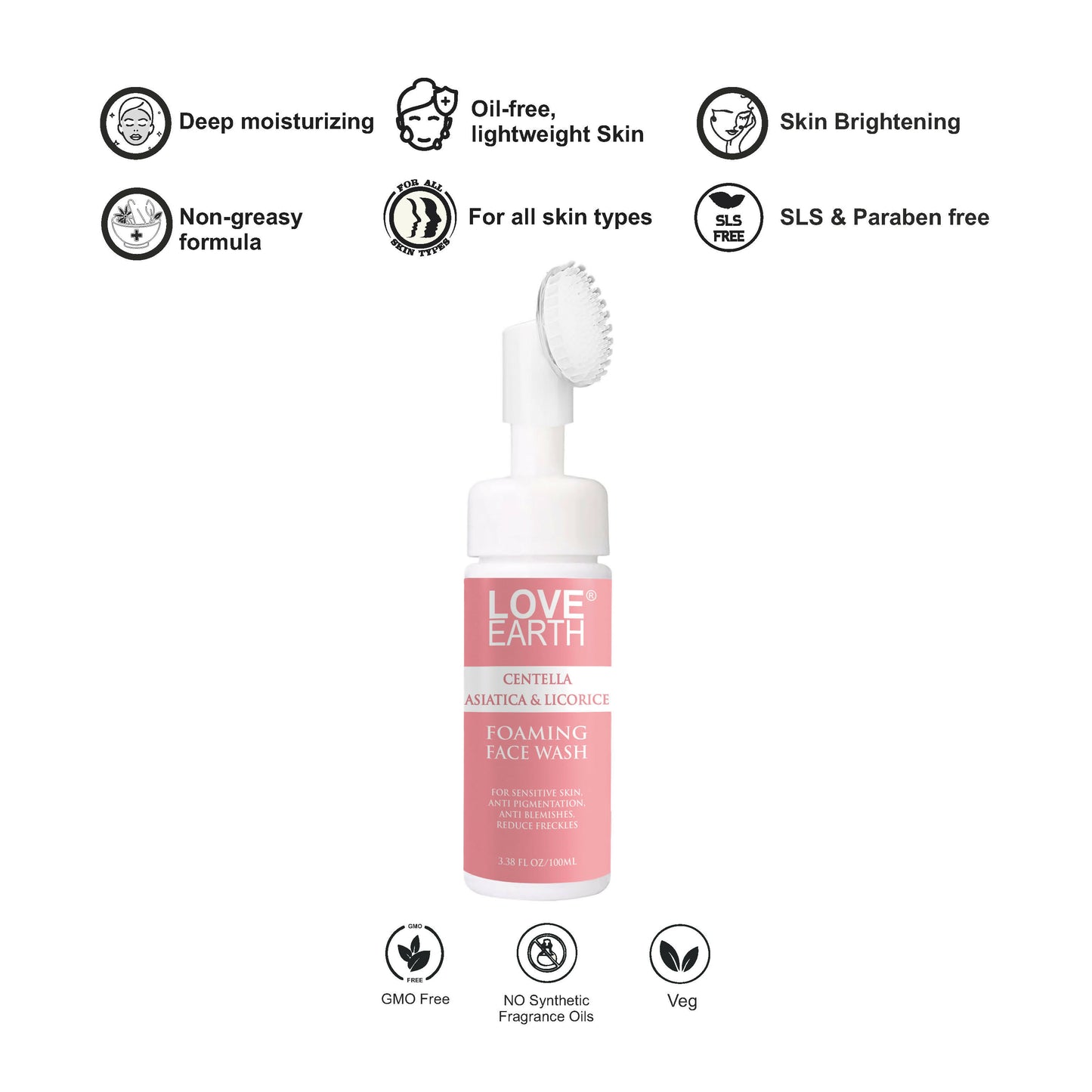 Love Earth Centella Asiatica & Licorice Foaming Face Wash For Sensitive Skin,Anti Pigmentation,Anti Blemishes,Reduce Freckles 100Ml
