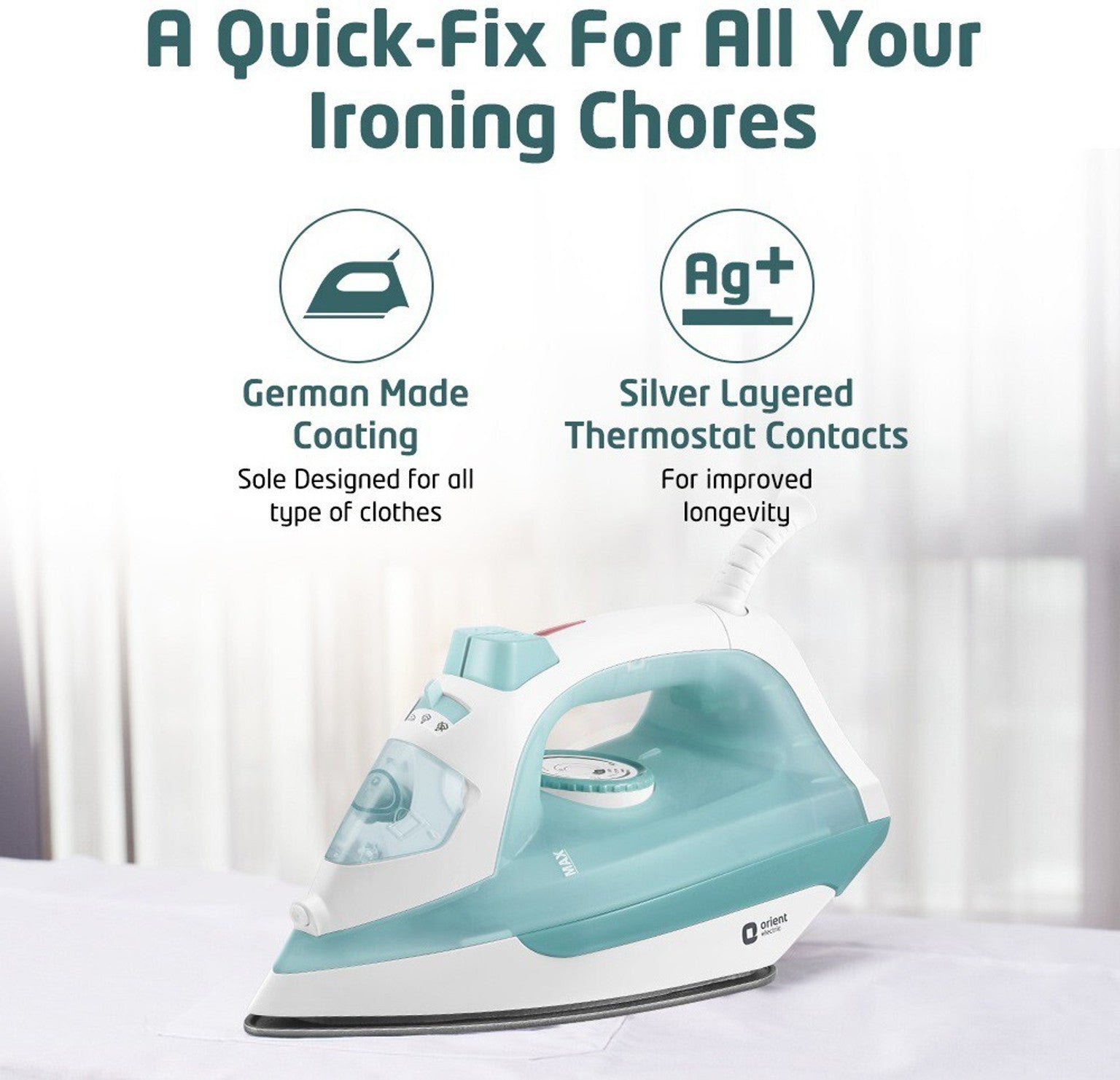 Orient Electric Fabrifeel SIFF20WGP 2000 W Steam Iron (White, Green)